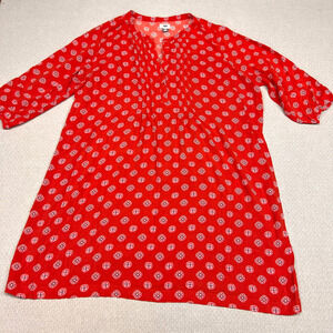 Old Navy Dress Womens XXL Red Floral Viscose Ruffled 3/4 Sleeve Cottagecore Boho